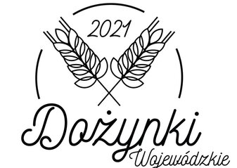 Logo Dożynek Wojewódzkich przedstawiające skrzyżowane dwa kłosy zbóż na górze między nimi 2021, poniżej napis Dożynki Wojewódzkie