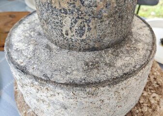 Na stole przygotowanym do degustacji leżą sery pleśniowe i długo dojrzewające. Są to trzy krążki serów w charakterystycznej skórce.