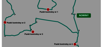 Trasa Rajdu rowerowego Lubelskie rowerowe z KSOW-em. Zaznaczono start, cztery punkty kontrolne oraz metę.